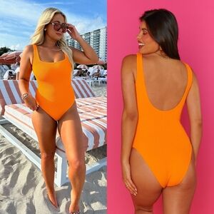 Show Me Your MuMu The Scrunch Bright Orange Scrunch One Piece Vacation Beach